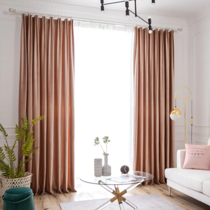 Retro Affordable Luxury Curtains Smoke Pink Velvet Curtains High Weight Heavy Duty Full Blackout Fabric, Bedroom Living Room