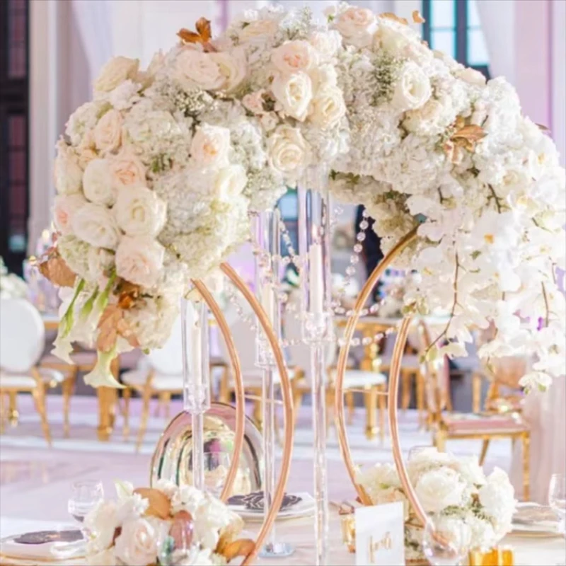 

New Arrival Wedding Table Centerpieces Artificial Flower Arch, Floral Display Decoration, T-Stage Backdrops Candle Holder 5pcs