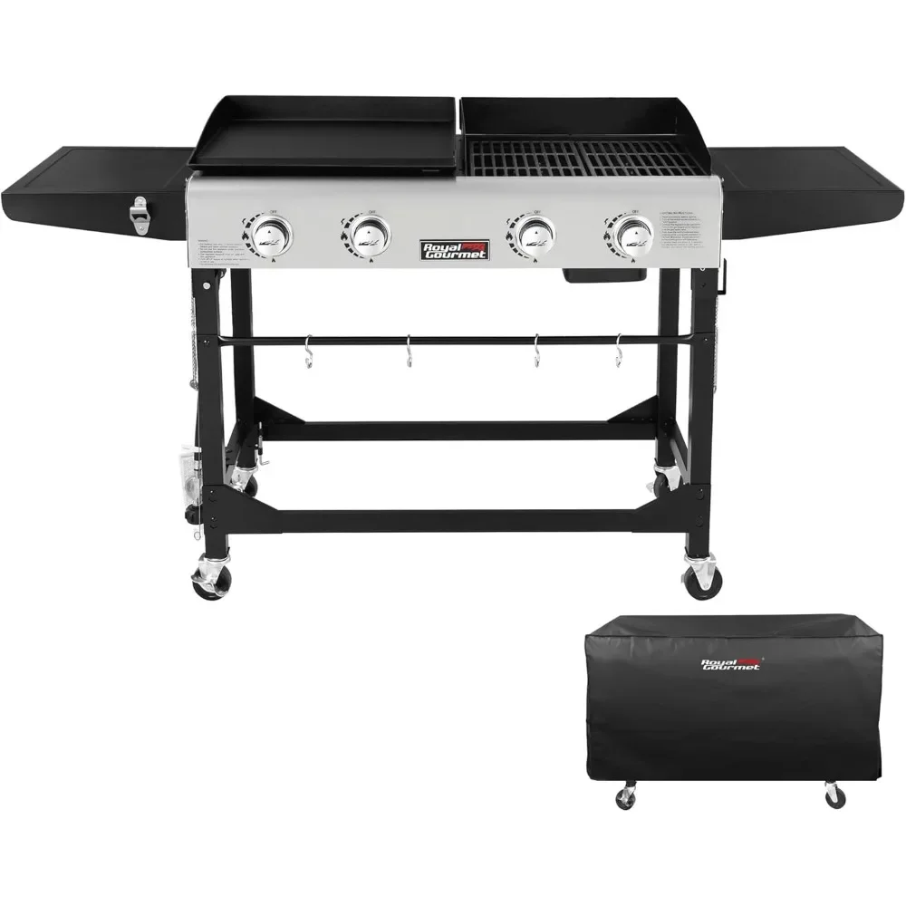 

Royal Gourmet GD401C 4-Burner Gas Grill and Griddle Combo with Cover, 48,000 BTU, Flat Top Propane Grill Griddle Combo with