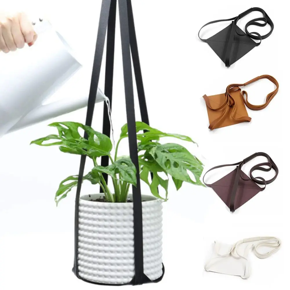 PU Leather Plant Hanging Basket Rope Planter Flower Pot Holder Elegant Home Decor For Indoor Plants Cactus Succulent