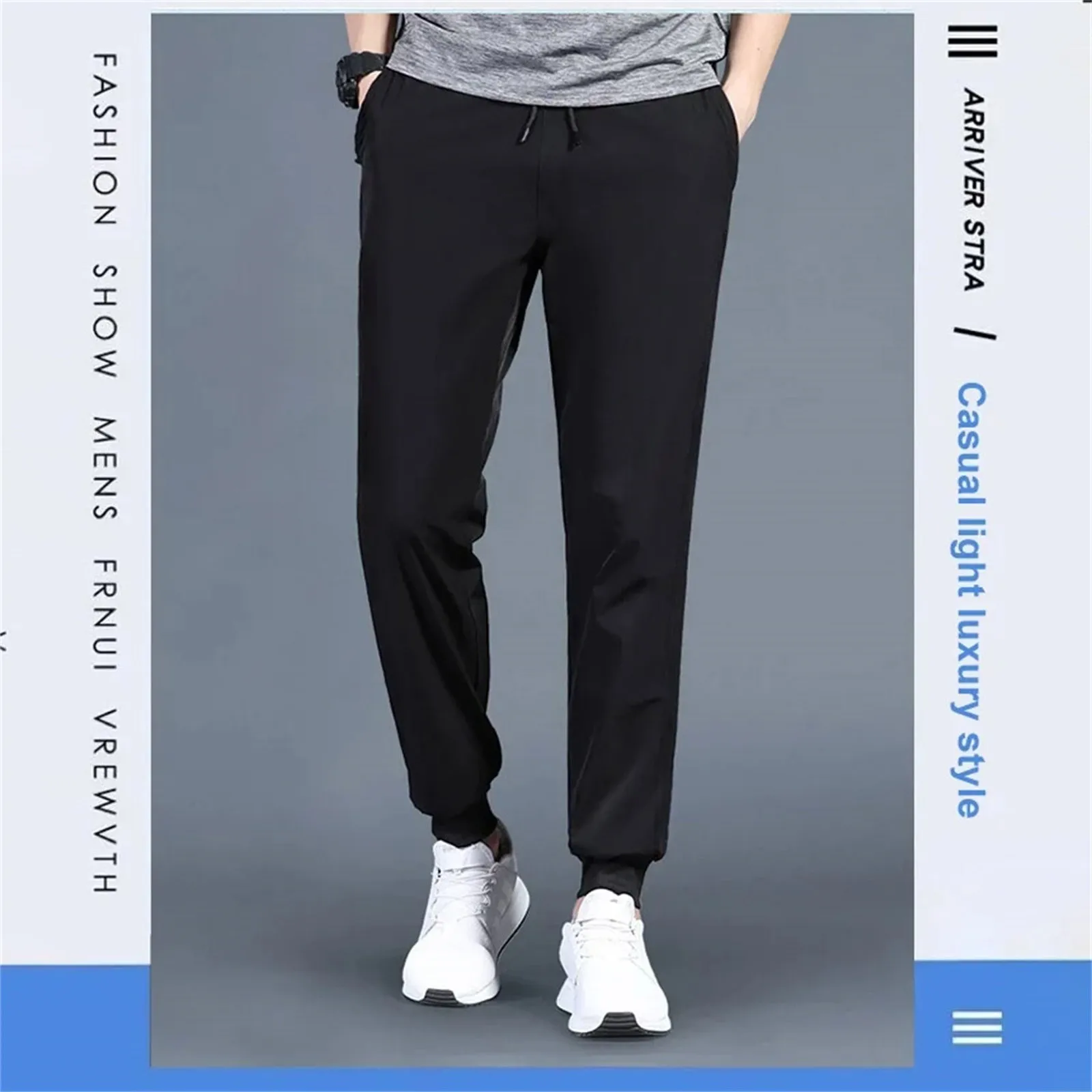 Men Classic Jogging Pants Vintage Solid Color Binding Feet Sweatpants Drawstring Double Pocket Trousers Spring Summer Sportswear