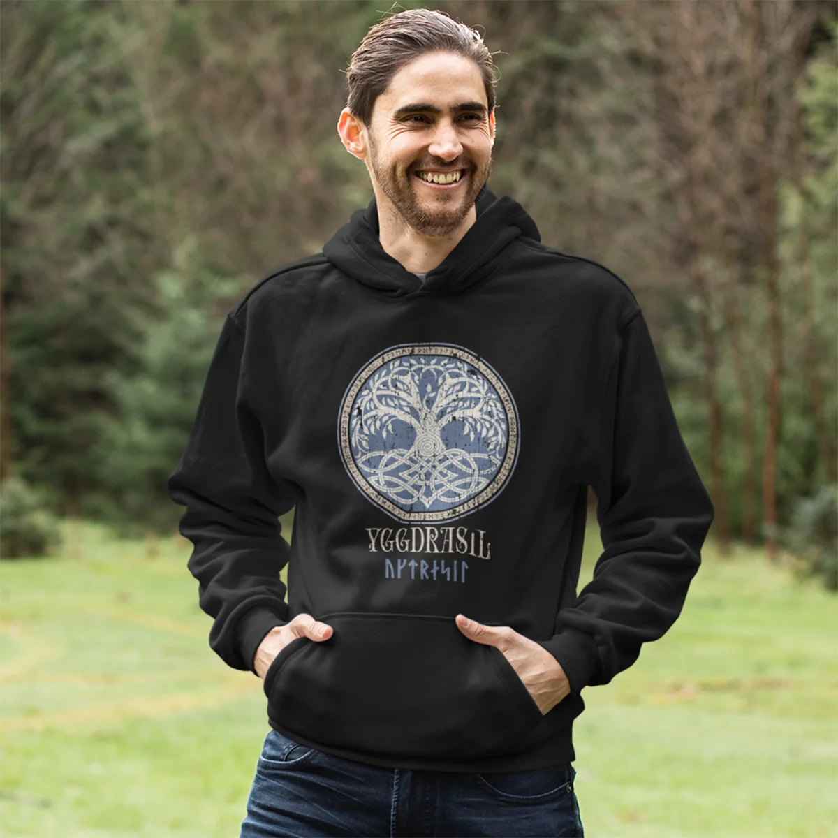 Norse Yggdrasil Tree of Life Hooded Viking Pagan Futhark Runes Distressed Celtic knot Valhalla Odin Mythology Jumpers Hoodies