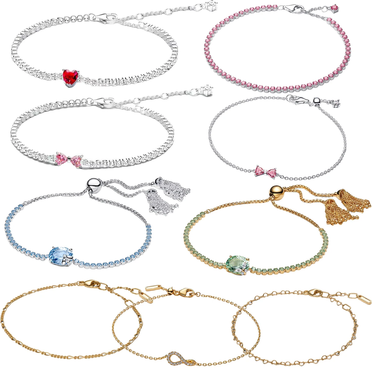 

Original 925 Sterling Silver Pink Bow Bracelet Bee Heart Sparkling Zircon Charm Bracelet for Women Jewelry DIY Accessories Gift