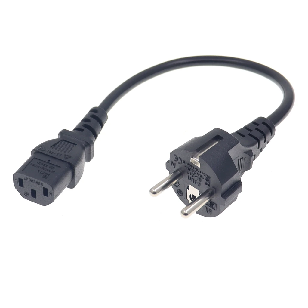 France Power Extension Cord, Schuko CEE7/7  Straight 3 pin to IEC 320 C13 power cord H05VV-F 3*0.75mm2 30cm/1ft