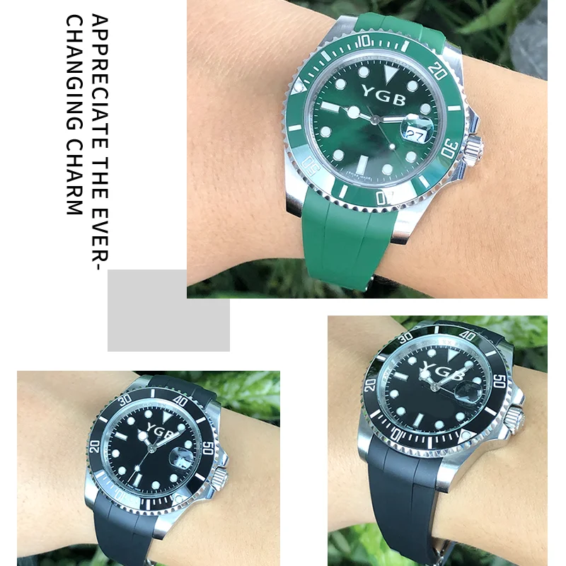 Резиновый ремешок для часов 20 мм, 21 мм, 22 мм, подходит для Rolex Submariner GMT Master Daytona, силиконовый ремешок, черный 18 мм, 19 мм, ремешок