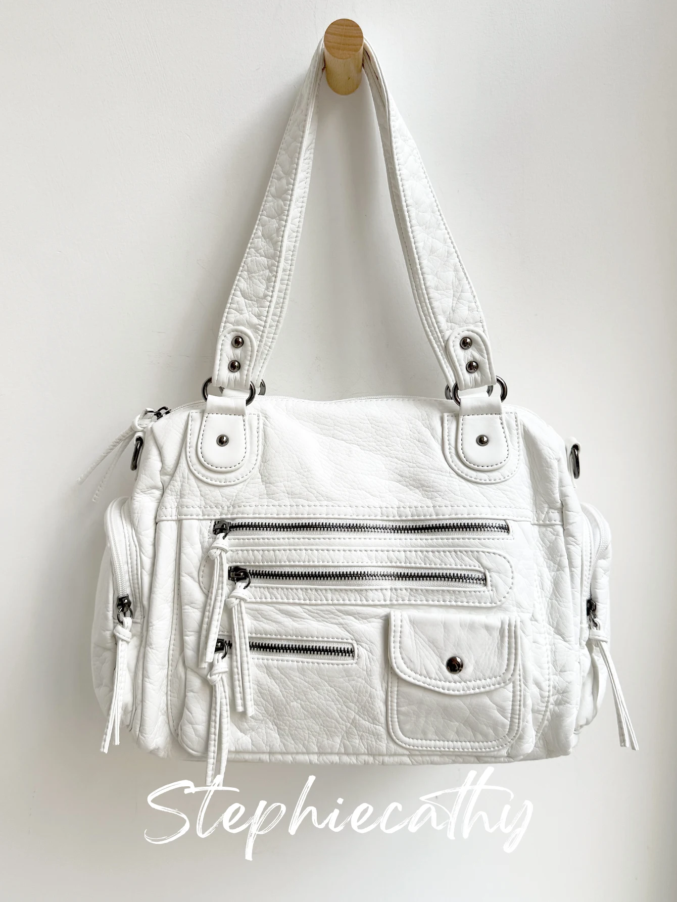 Women Unisex Retro Punk Street Style Washed PU Leather Shoulder Bag Multi Pockets Functional Large Cross body Handbag Casual