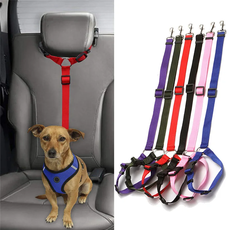 

Solid Color Two-in-one Pet Car Seat Belt Nylon Lead Leash Backseat Safety Belt Adjustable Dogs Harness Collar Pet Accessories
