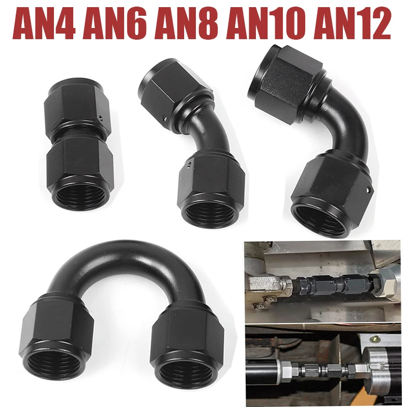 

AN4/AN6/AN8/AN10/AN12 Female to Female Union Straight 0°/45°/90°/180° Degree Swivel Hose End Fitting Adaptor Aluminum Black