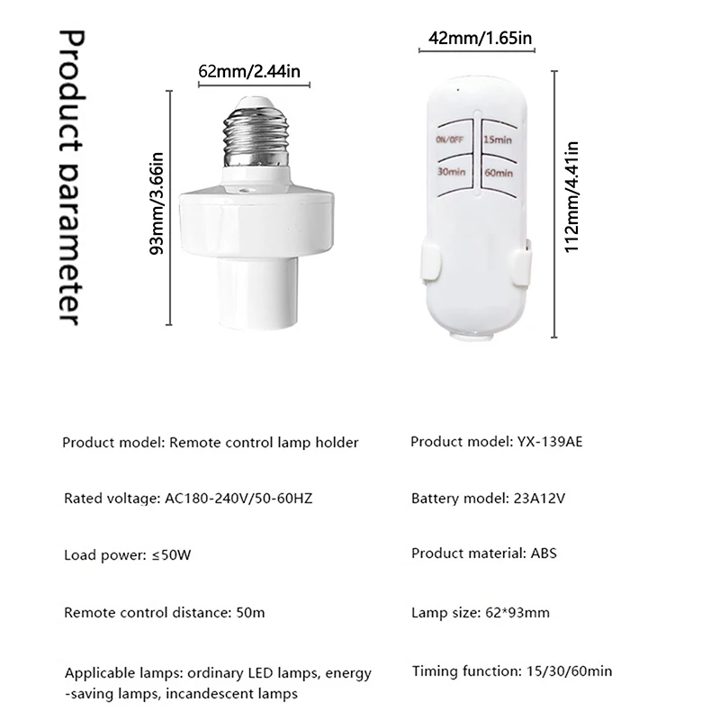 E27 Smart Light Bulb Socket Wireless Remote Control Lamp Bases Smart Timer Switch For Pendant Ceiling Chandelier Lights Holder