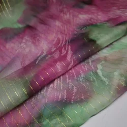 Fashion 100% Silk Georgette Fabric Soft 6mm Metallic Jacquard Lurex Dress Scarf Material