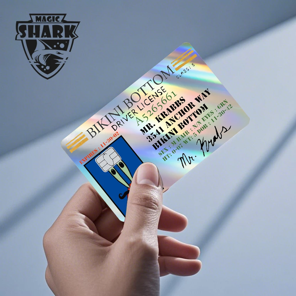 かわいいスポンジボブパトリックスターホログラフィックスキンレーザーシニーステッカーフィルムカバー借記クレジット銀行カード用フェードなし