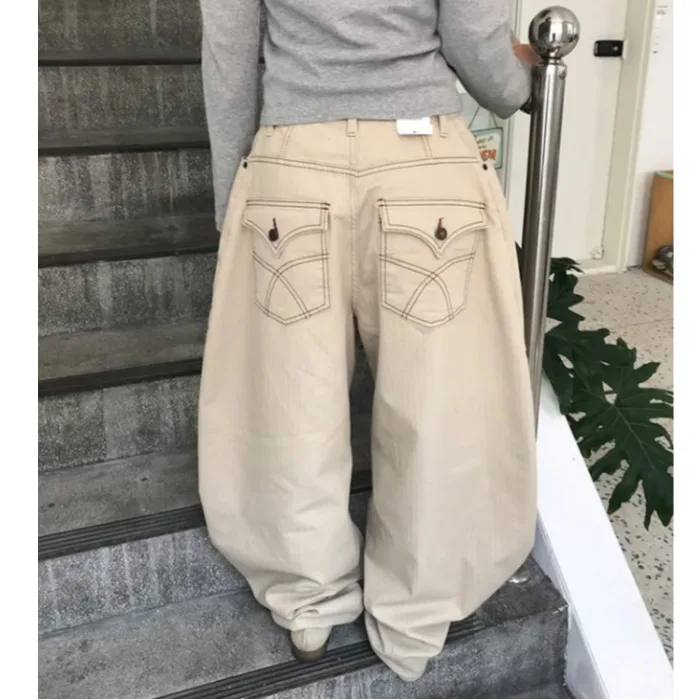 

Retro Casual Loose Wide Leg Workwear Pants High Waist Denim Fabric All Match Dark Pattern Women's Jeans Versatile Loose Fit