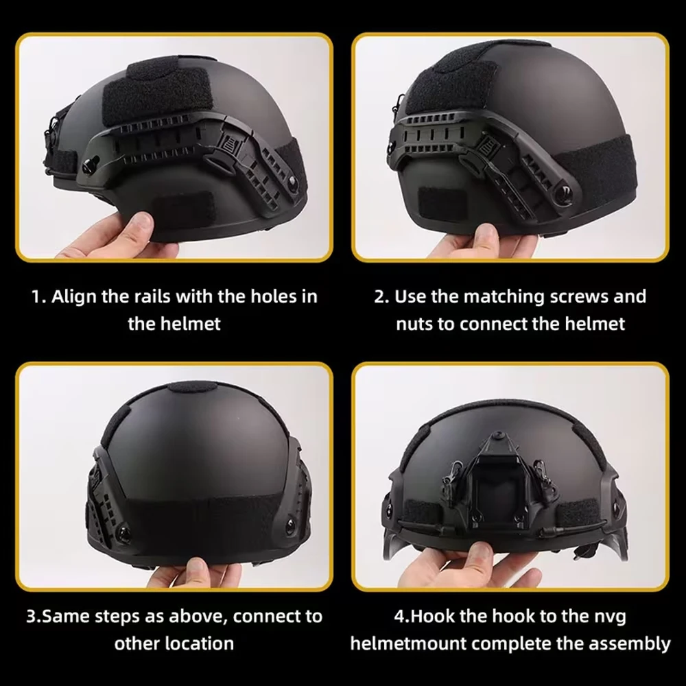 Tactical Helmet Rail Mount Accessory Side Rails Kit for High Cut Fast Helmet with Screws