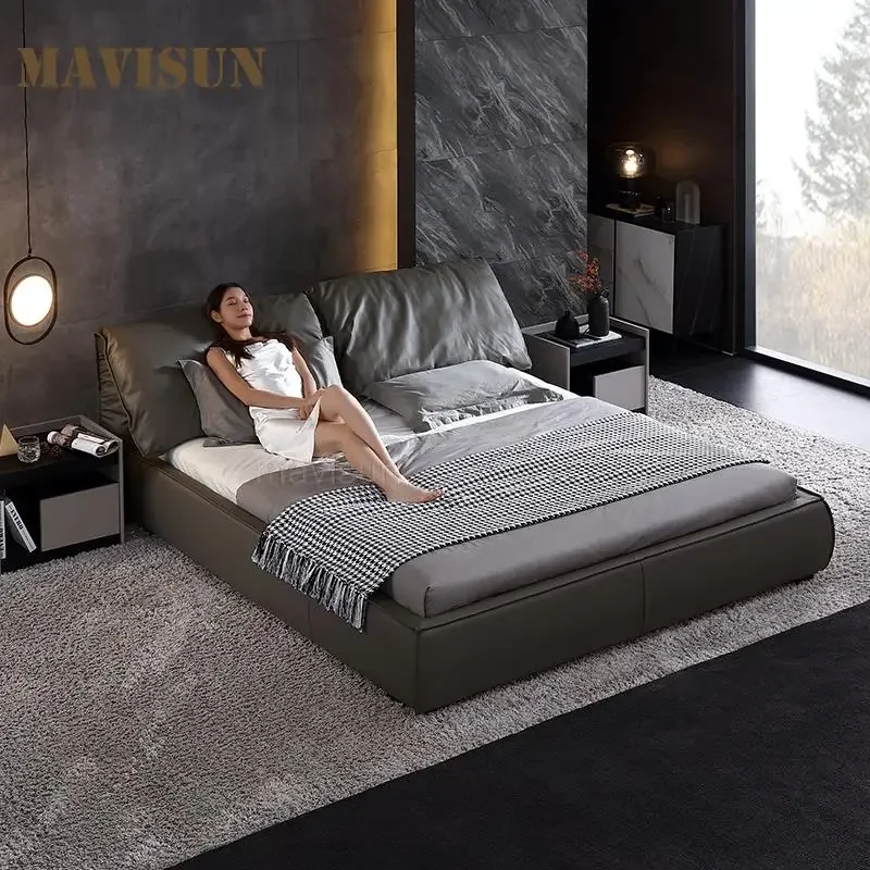 Post-Modern Leather Bed Modern Minimalist Master Bedroom Nordic Italian Minimalist Wedding