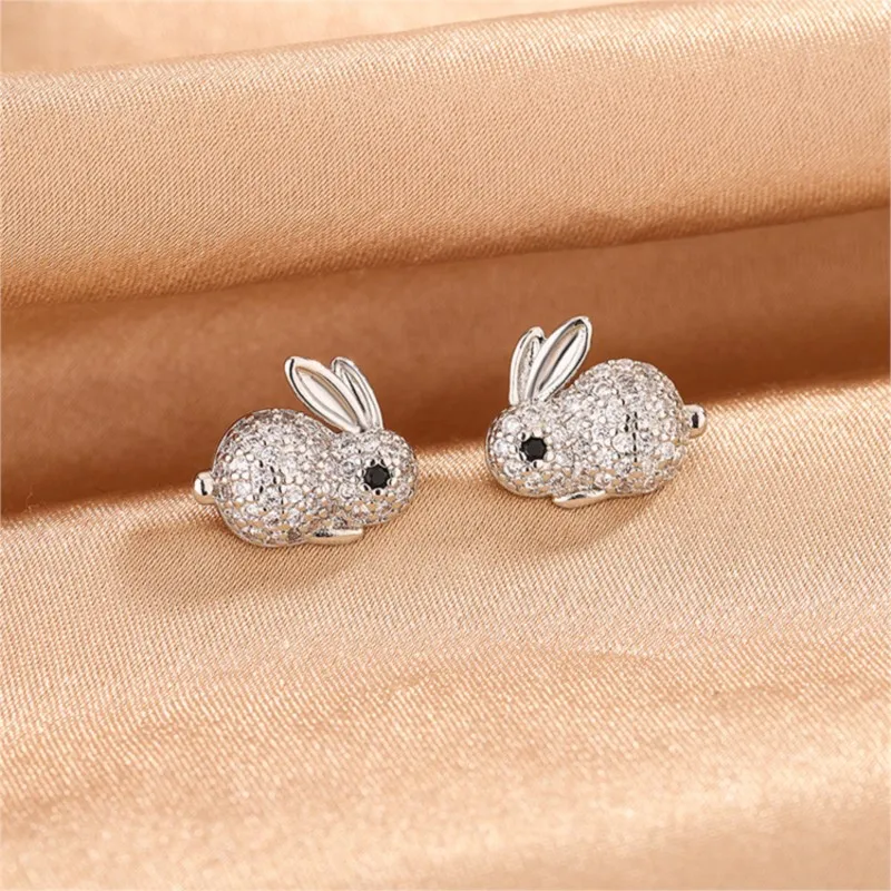 

Sole Memory 925 Sterling Silver Cute Zircon Rabbit Stud Earrings For Women Fine Jewelry Female Party Gift EA880