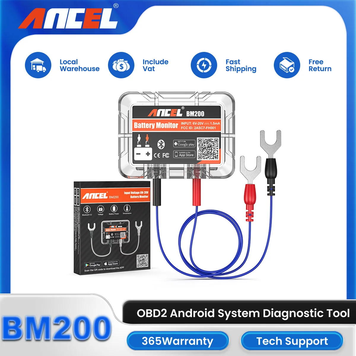 

ANCEL BM200 12 В автомобильный аккумуляторный монитор беспроводной Bluetooth 4,0 аккумулятор мониторинг здоровья BAT диагностический инструмент для телефона Android IOS