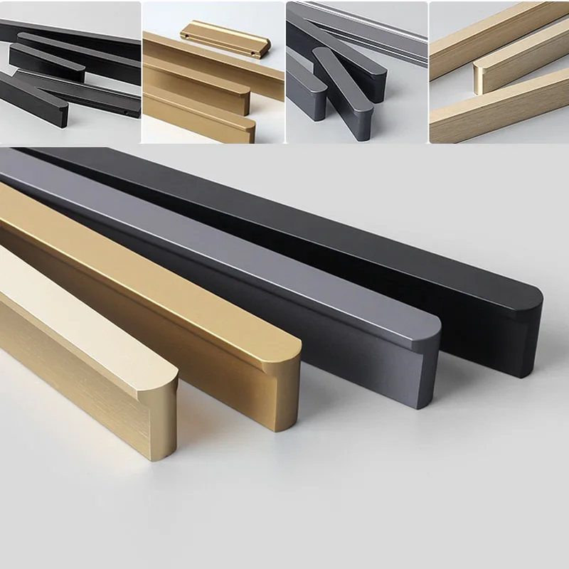 80mm-600mm Rounded Corner Cabinet Handle Light Luxury Gold Aluminum Alloy Solid Handle Drawer Clothes Cabinet Door Handle
