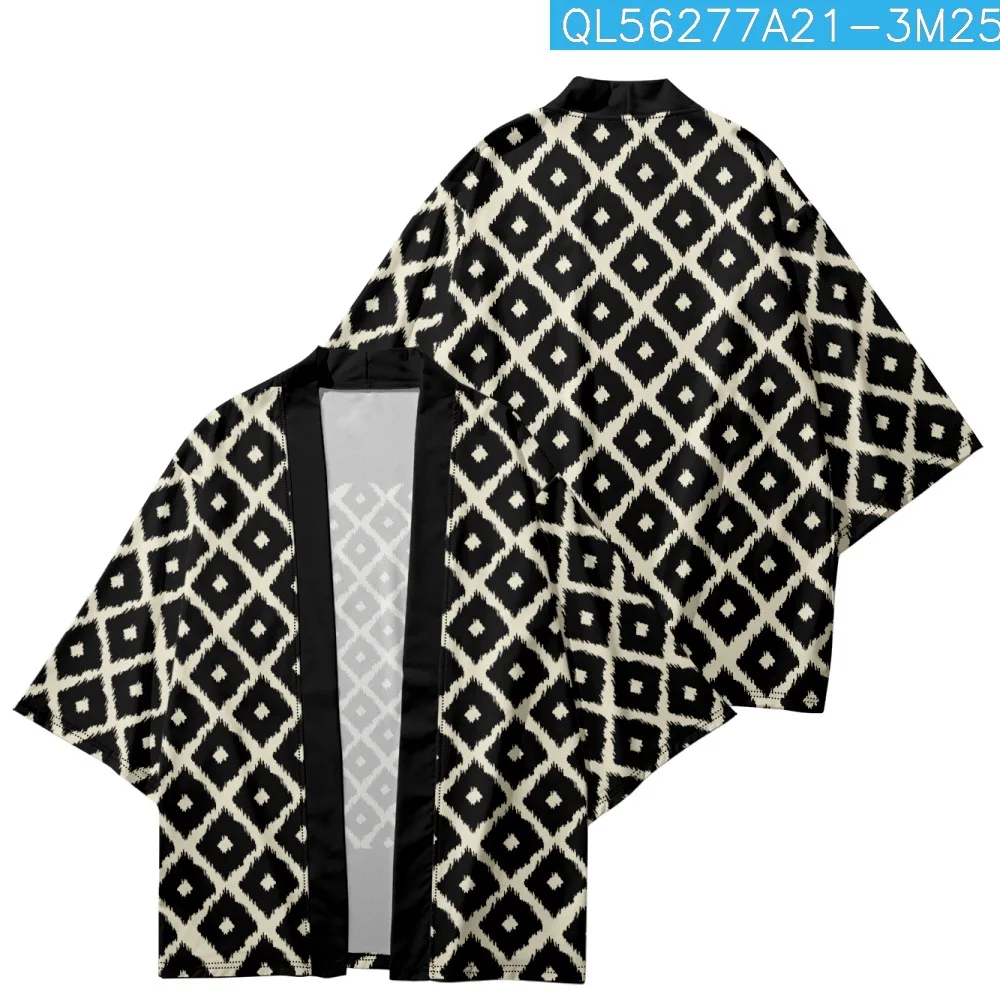 Fashion Geometry Printed Japanese Kimono Yukata Casual Traditional Haori Men Women Cardigan Shirts Oversized Tops