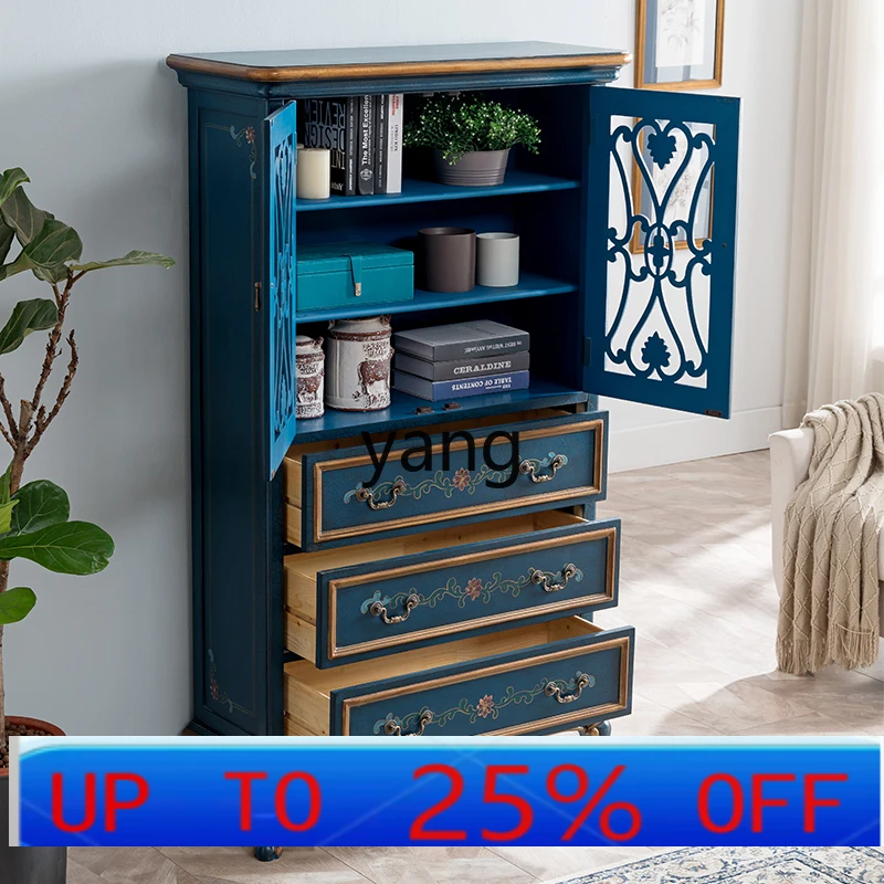 

LMM American European furniture rural hand-painted solid wood wine cabinet antique locker bookcase