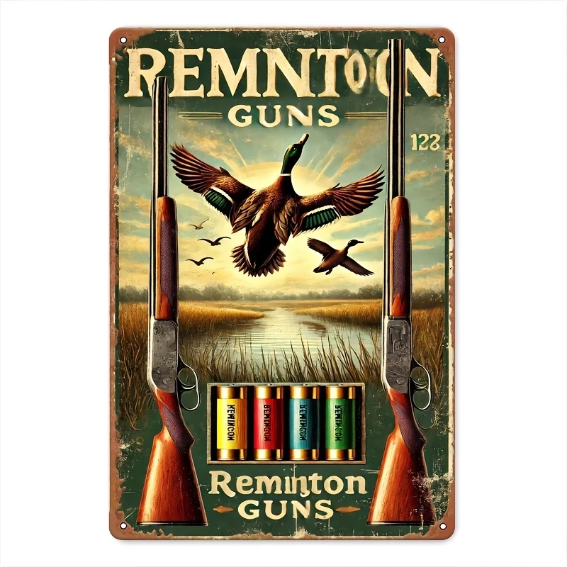 Vintage Remington Guns Metal Wall Art - Duck Hunting Theme, , Rustic Decor for Home, for Man Cave, Office, or Outdoor Spaces -