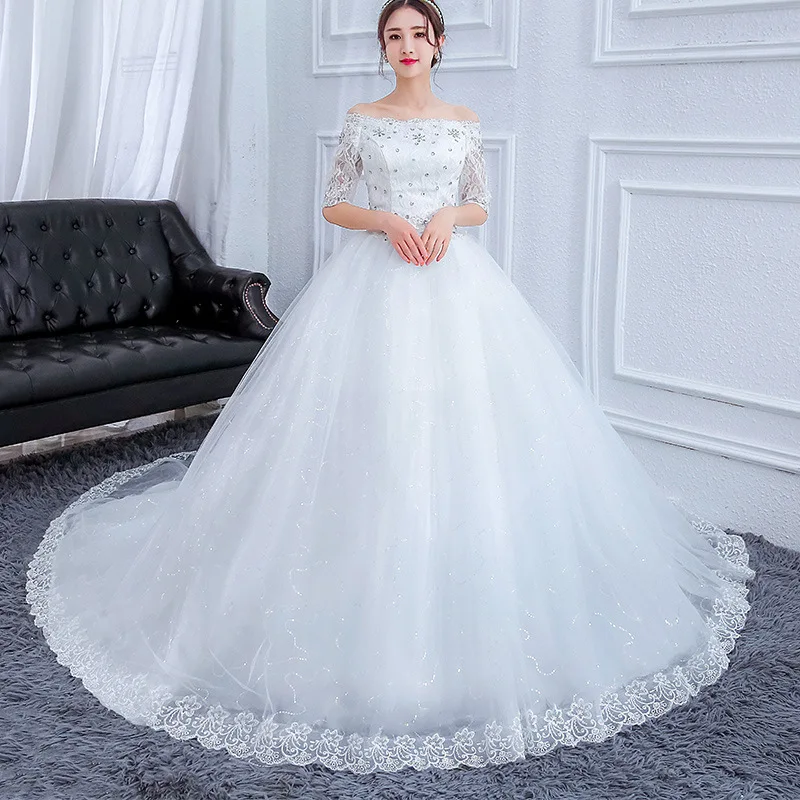 2024 new 12  high-end lace mid-length sleeves one-shoulder plus size wedding dress