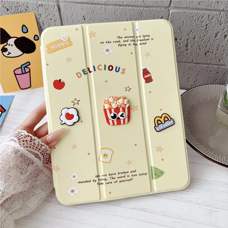 Cute Cheese Food Sticker Tablet Case for iPad Air 6 7 8 Pro 11/12.9/13Inch M2 M3 M4 M5 2018 2018 2022 2021 2024 2025 2026 Cover