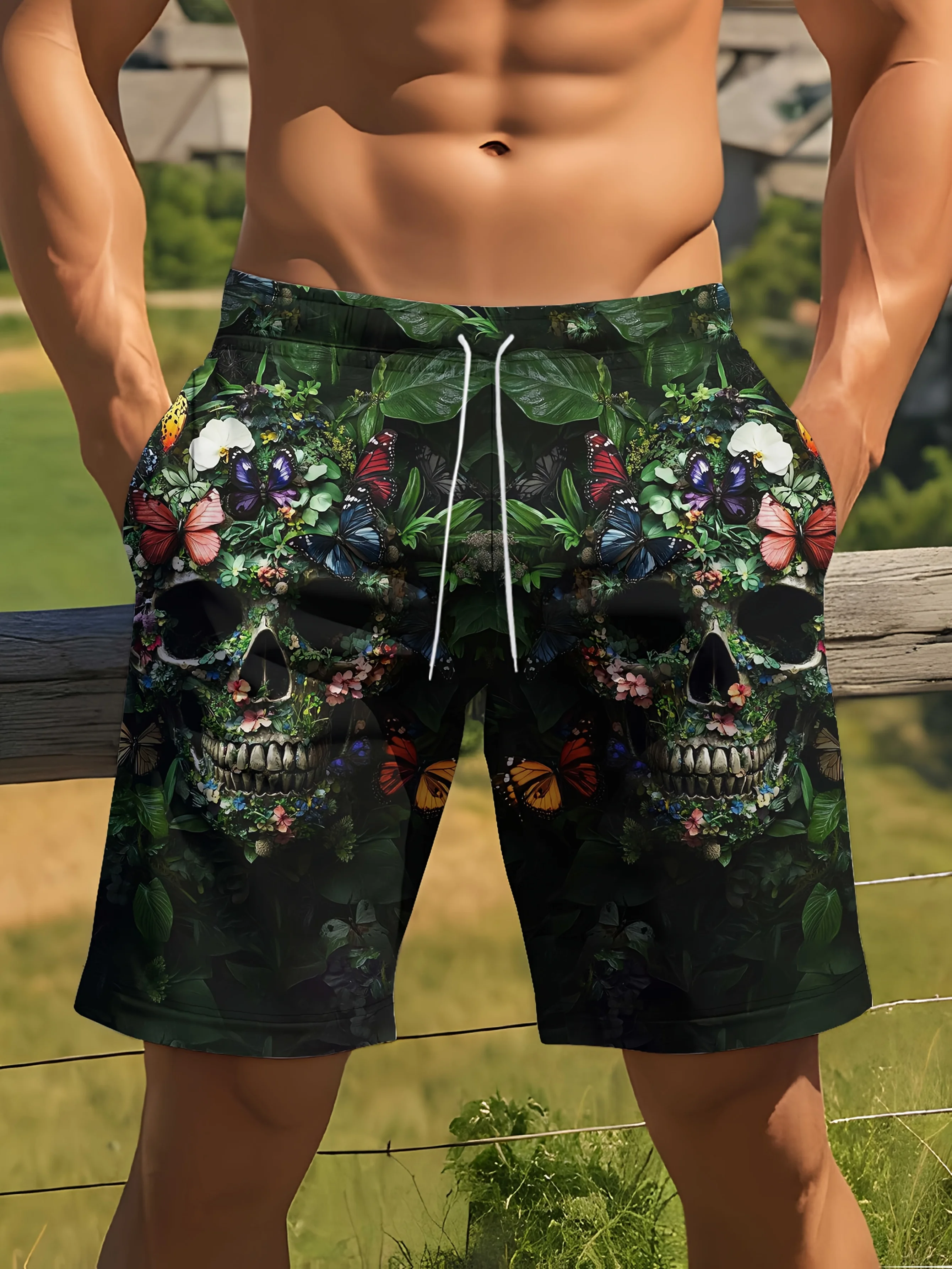 3D printed vibrant street shorts abstract design retro skull pattern suitable for party casual beach shorts party shorts