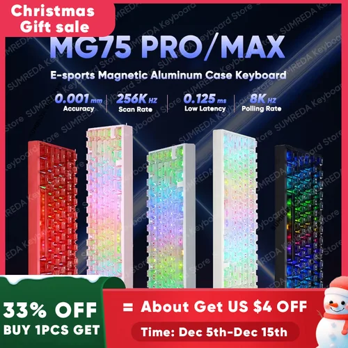 Imagen 1 del producto IROK MG75 PRO MG75 Max Teclado mecánico magnético para juegos RT0.001mm 8K 0.125ms retardo de aluminio RGB teclado de juego con cable de intercambio en caliente