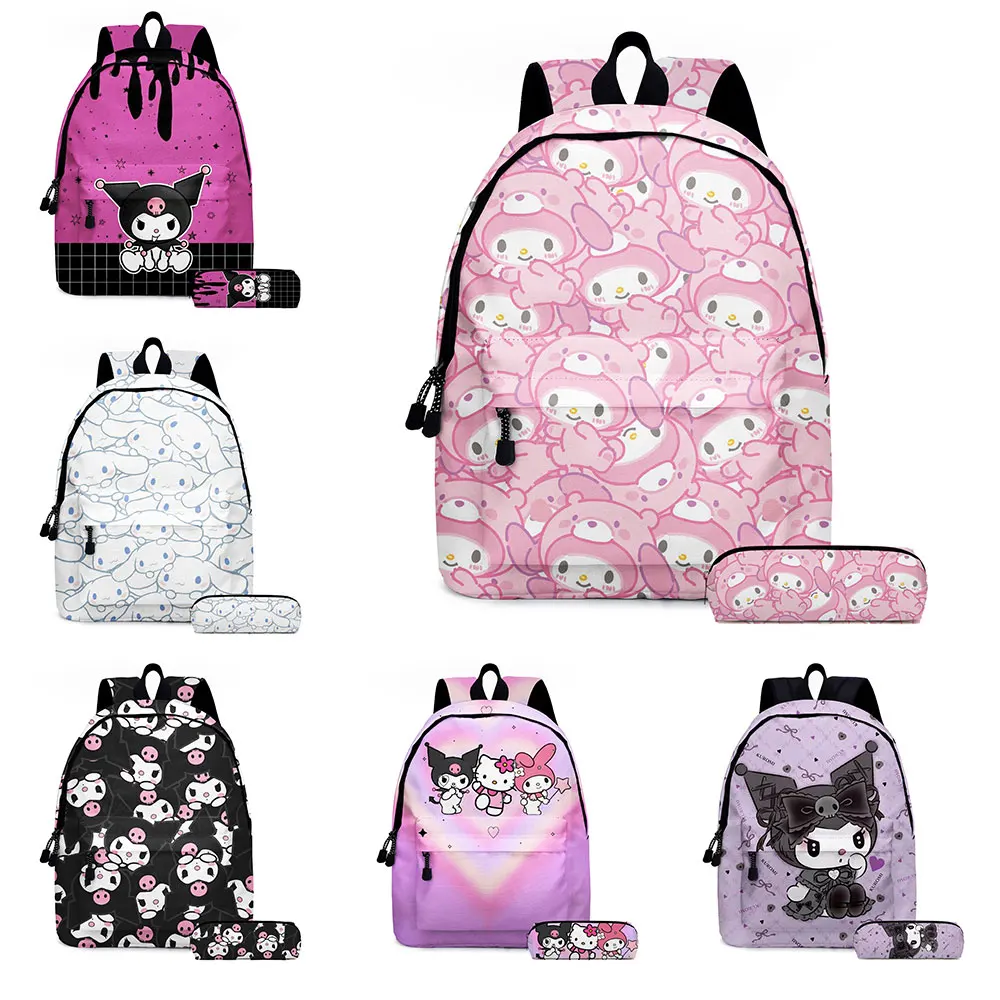 

Sanrio Kuromi Cinnamoroll Melody Backpack with Pencil Case Book Bag Student Schoolbag Teenager Children Satchel School Supplies