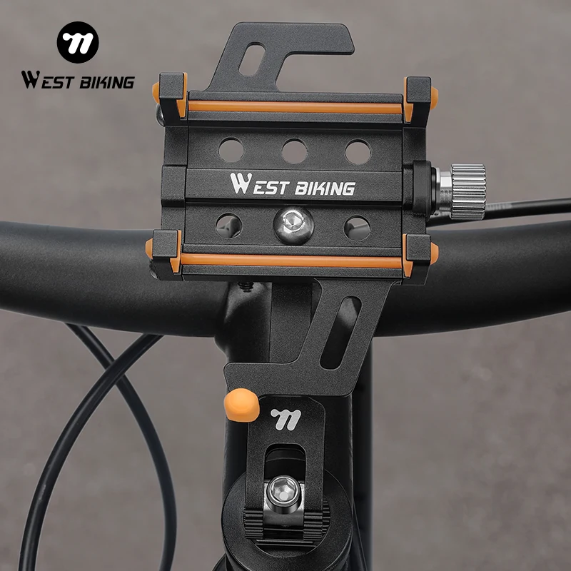 WEST BIKING Bicycle Aluminium Alloy Phone Holder Cycling Non-slip Adjustable Stand for 55-95mm Width Mobile Phone Bike Accessory