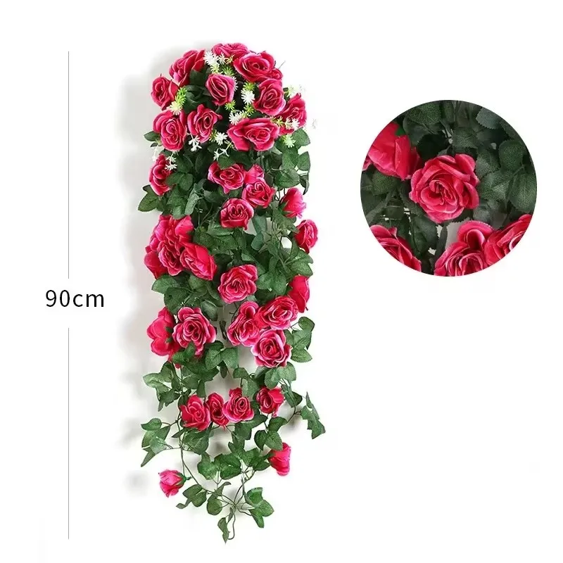 Flor Artificial de ratán, planta falsa, decoración de vid, rosas colgantes de pared, accesorios decorativos para el hogar y la boda, guirnalda de flores falsas