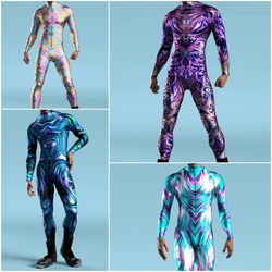 Kid Men Women Jumpsuits Machine Zentai Skinny Costume Multicolour Printing Bodysuit Party Festival Outfit Catsuit Front Zipper