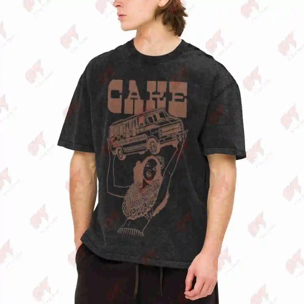 Cake Band Tour Poster Vintage Washed Tee Pure Cotton T-Shirt