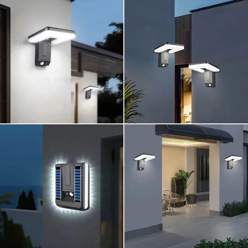 LED dobrável 120 °   Luz solar ao ar livre lâmpada de parede à prova dwaterproof água holofotes lâmpada sensor movimento solar 3 modos luz rua decoração do jardim