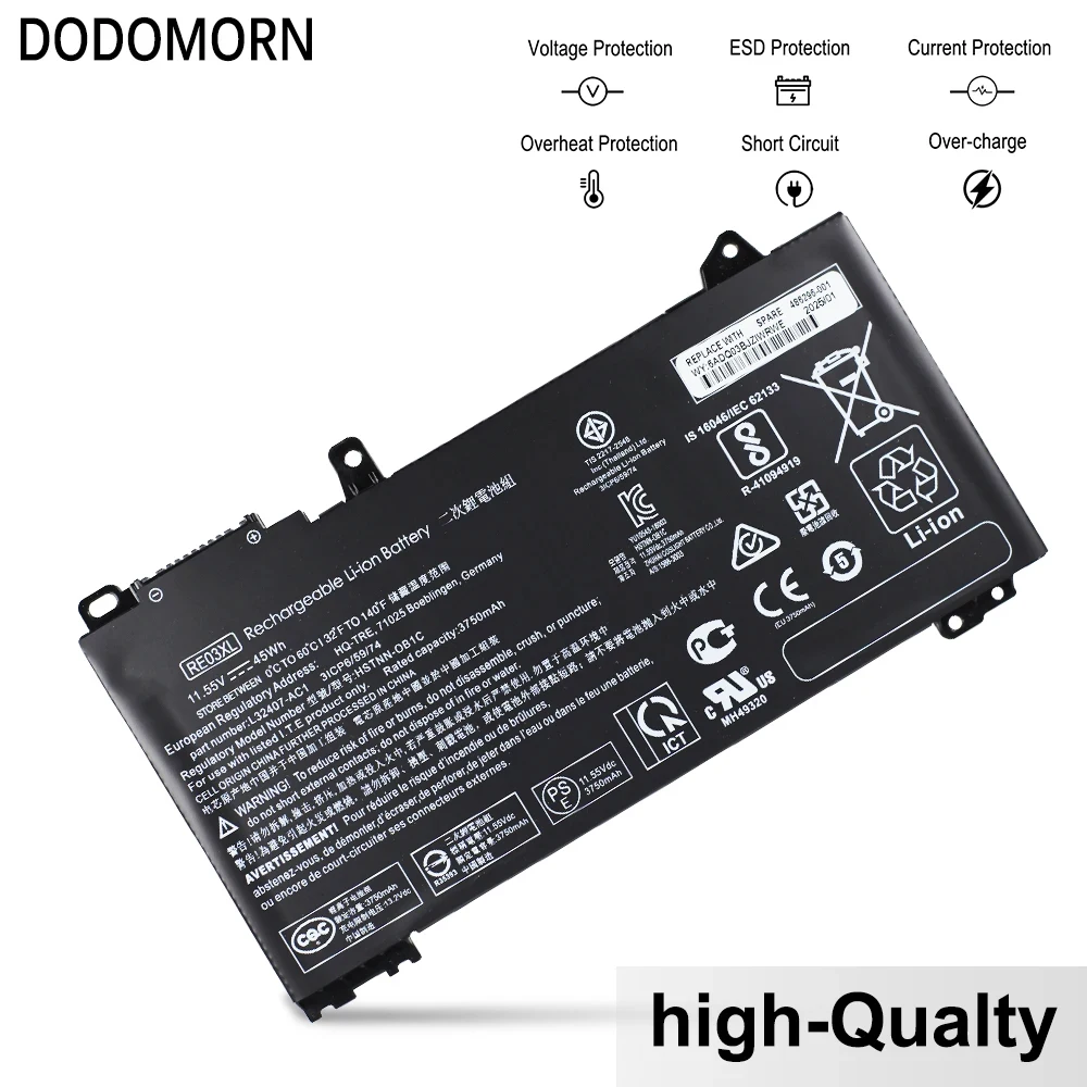 

New RE03XL Battery For Hp ProBook 430 440 445 450 G6 G7 For ZHAN 66 Pro 13 14 15 G2 Notebook HSN-Q14C HSTNN High Quality Battery