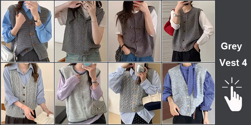 Green Knit Vest Printed Sleeveless Pullover Oversized Women Sweater Vest 2026 New Y2K Vintage Knitwear Women's Autumn Clothing