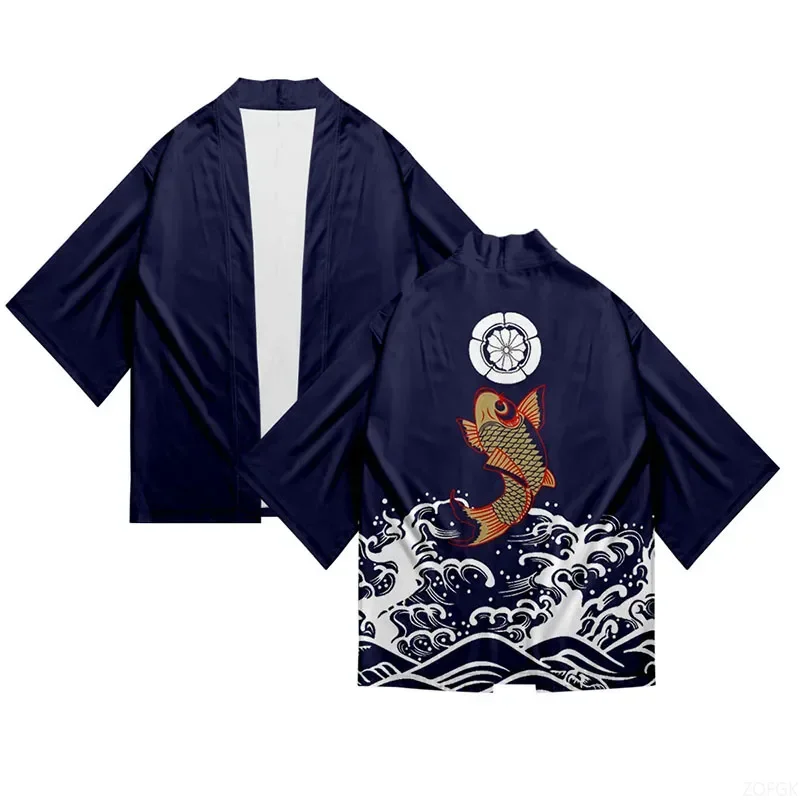 اليابانية Ukiyo-e نمط الكارب نمط المرأة كيمونو كيمونو الموضة الكلاسيكية الرجال سترة #6