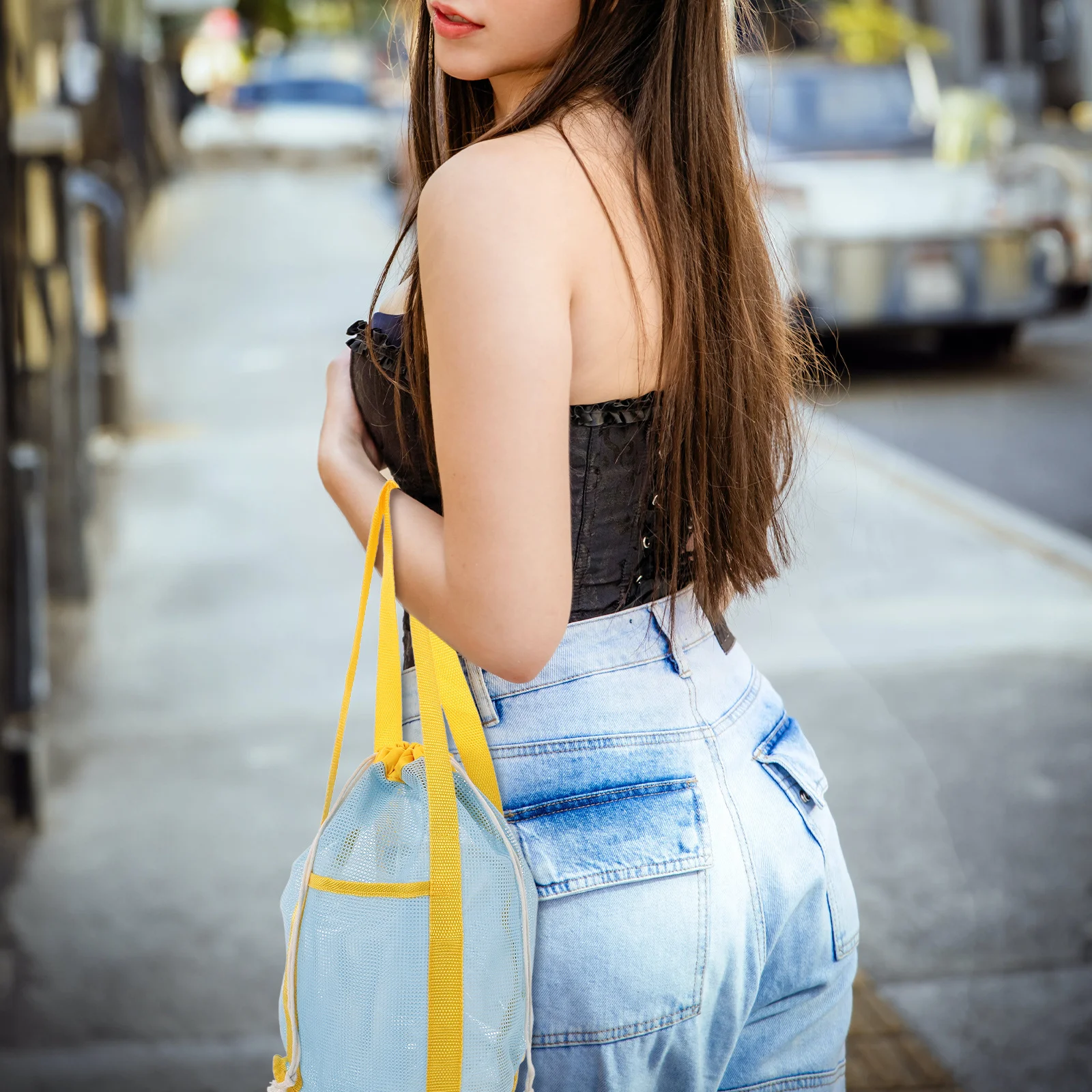 حقيبة شبكية للشاطئ للأطفال، منظم تخزين برباط لأصداف الرمل، مجموعة روك، حقيبة شاطئ للأطفال خفيفة الوزن محمولة #1