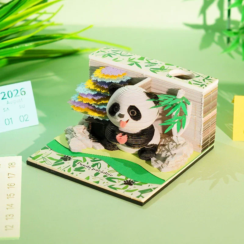 

Милые 3D липкие заметки 2026, блокнот с дизайном панды, бумажный скульптурный календарь для школы, класса, дома, учителя, поездки на работу, праздничные подарки