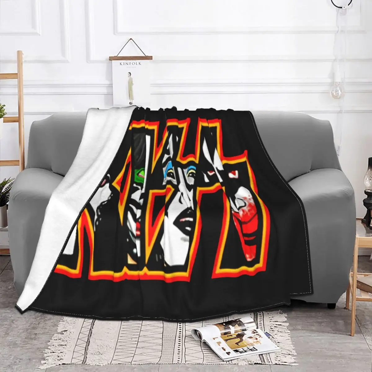 Kiss Black Mens Round New Funny Party Newest Latest Fresh Design Goth Wholesale Stylish Basic Promotion Throw Blanket