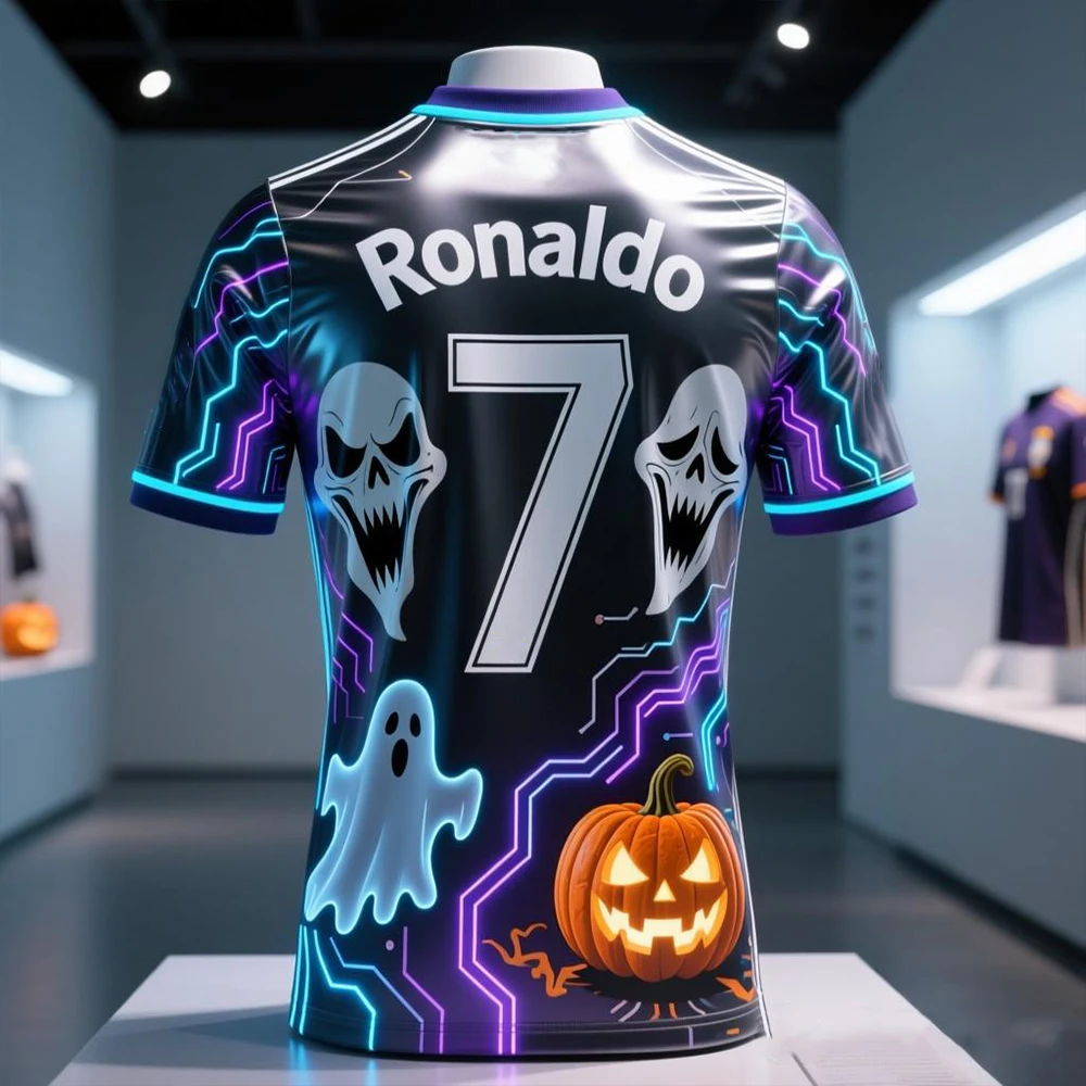 

Мужская футболка в стиле киберпанк, Хэллоуин, Роналду 7, дизайн CHATGPT, неоновая футболка с призраками, электрическая летняя футболка с 3D принтом