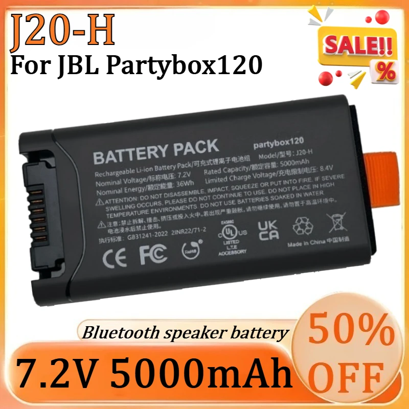 

New J20-H Replacement 7.2V 5000mAh Battery for JBL Battery for JBL Partybox120 J20-H Portable Speaker with Type-C Charging Part