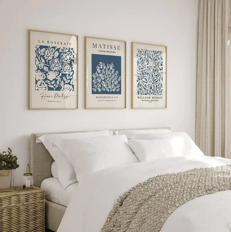 1/3pcs French Navy Flower Plant Canvas Prints Matisse William Morris Blue Wall Art Posters for Modern Kitchen Home Decor Gifts