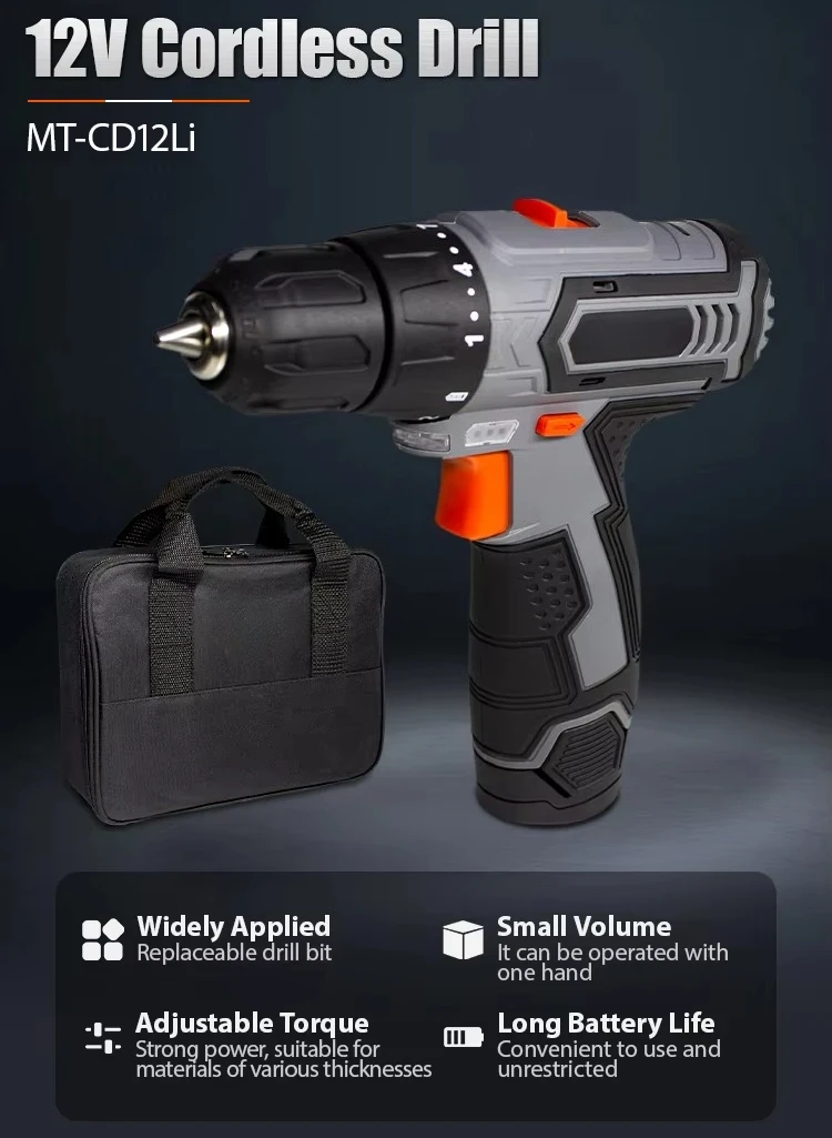 Industrial Grade 12v Variable Speed High Torque 10mm Cordless Drill Screwdriver with Lithium Battery