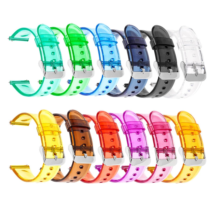 20mm 22mm Transparent PVC Watch Strap Colorful Men Women Quick Release Sport Waterproof Band Bracelet for Samsung for Huawei