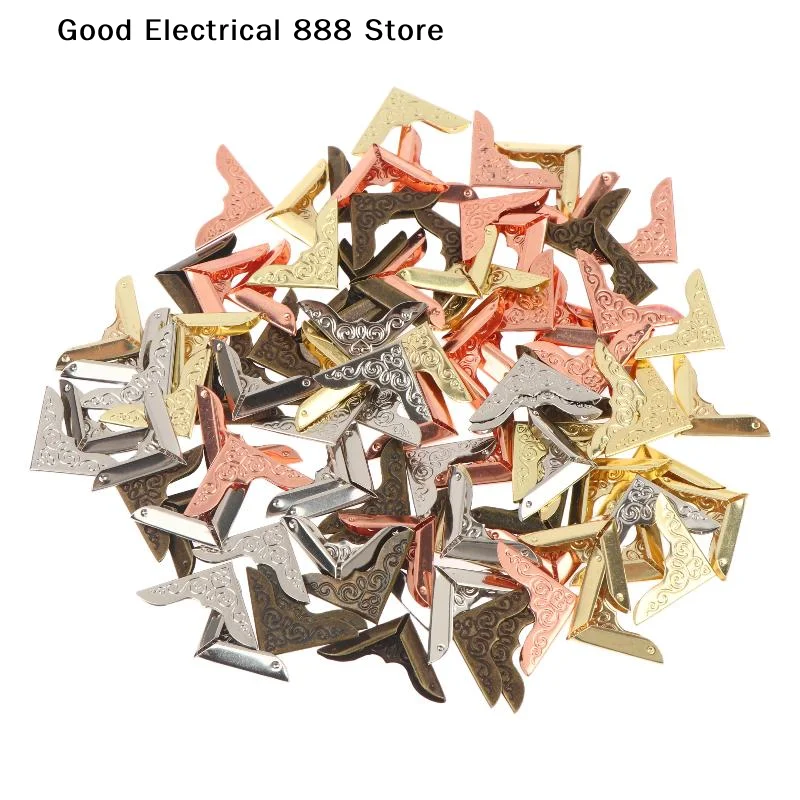 【G】100Pcs Vintage Metal Corner Protector Retro Carved Pattern Book Case Corner Guard Anti Collision Decorative Angle Bracket