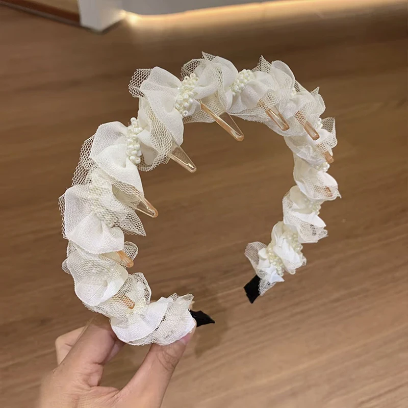 الحلو أنيقة شبكة مطوي عقال الأميرة الجنية اللؤلؤ الشعر هوب غطاء الرأس الفتيات إكسسوارات الشعر #4