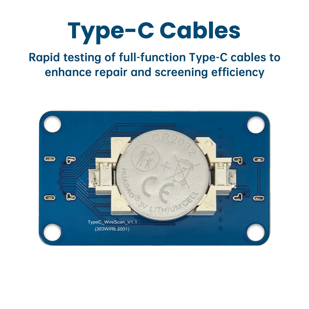 ポータブルデュアルタイプC 24ピン完全導電性検出モジュール高速充電ケーブルテスターLEDインジケーター付きCR2032バッテリー