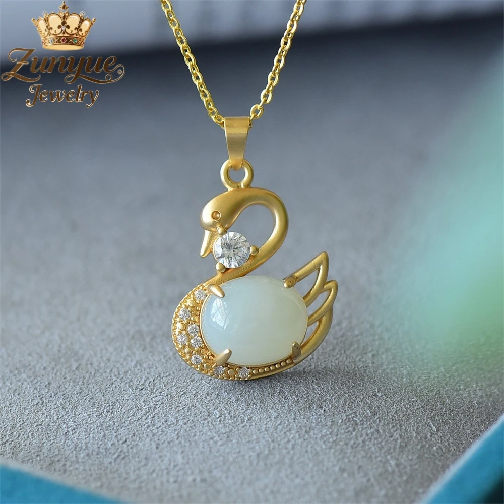 

High-End Natural Hetian Jade Swan Necklace Pendant Luxury Quality Jewelry Gift Fashion Jewelry Charms Exquisite Elegant Popular