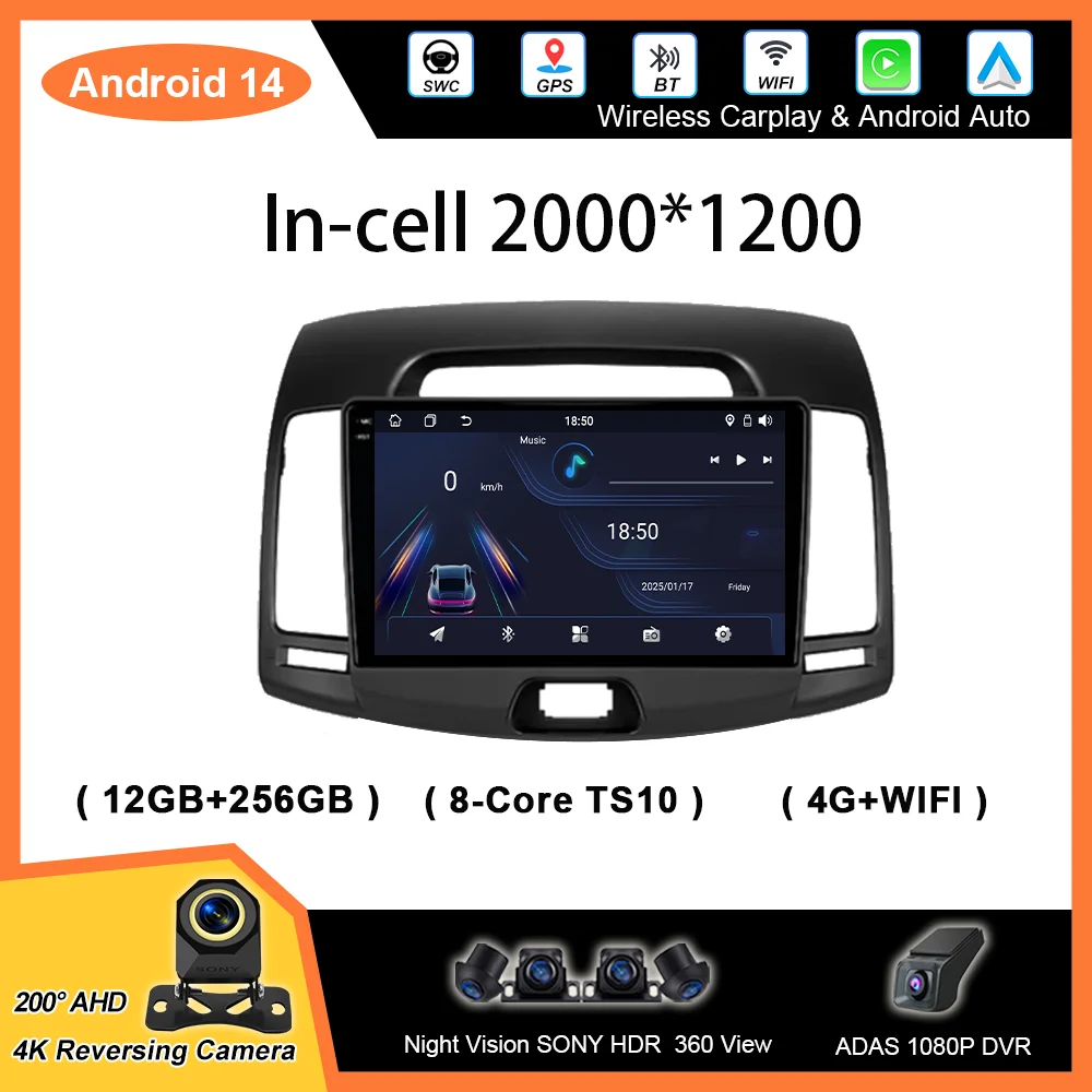 

Android 14 Carplay Android Авто Радио Стерео Для Hyundai Elantra 4 HD 2006-2012 Авто Мультимидия Видеоплеер Сенсорный экран 2DIN